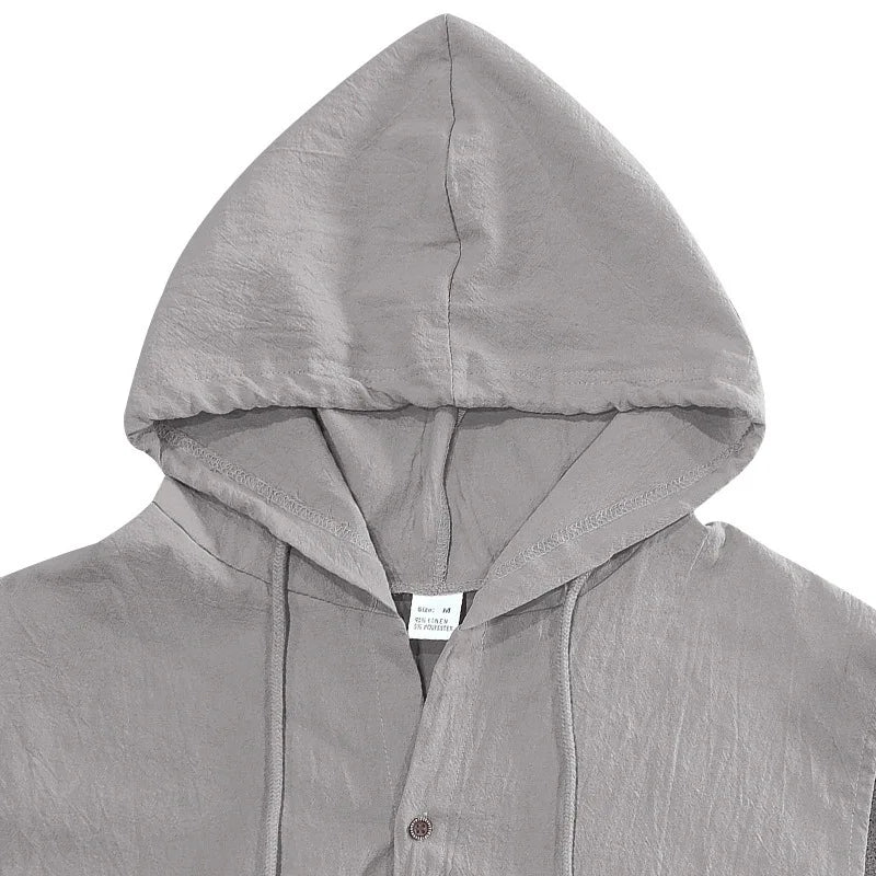 Men's Linen Sleeveless Hooded Shirt and Shorts Set