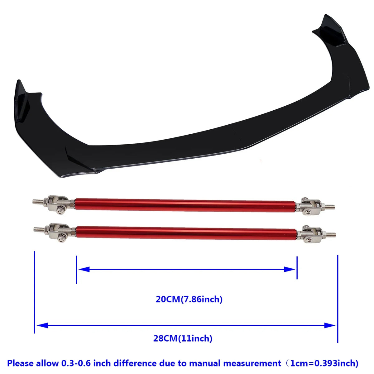 Universal ABS Front Bumper Lip Chin Spoiler Splitter With 8"-11" Adjustable Support Rod