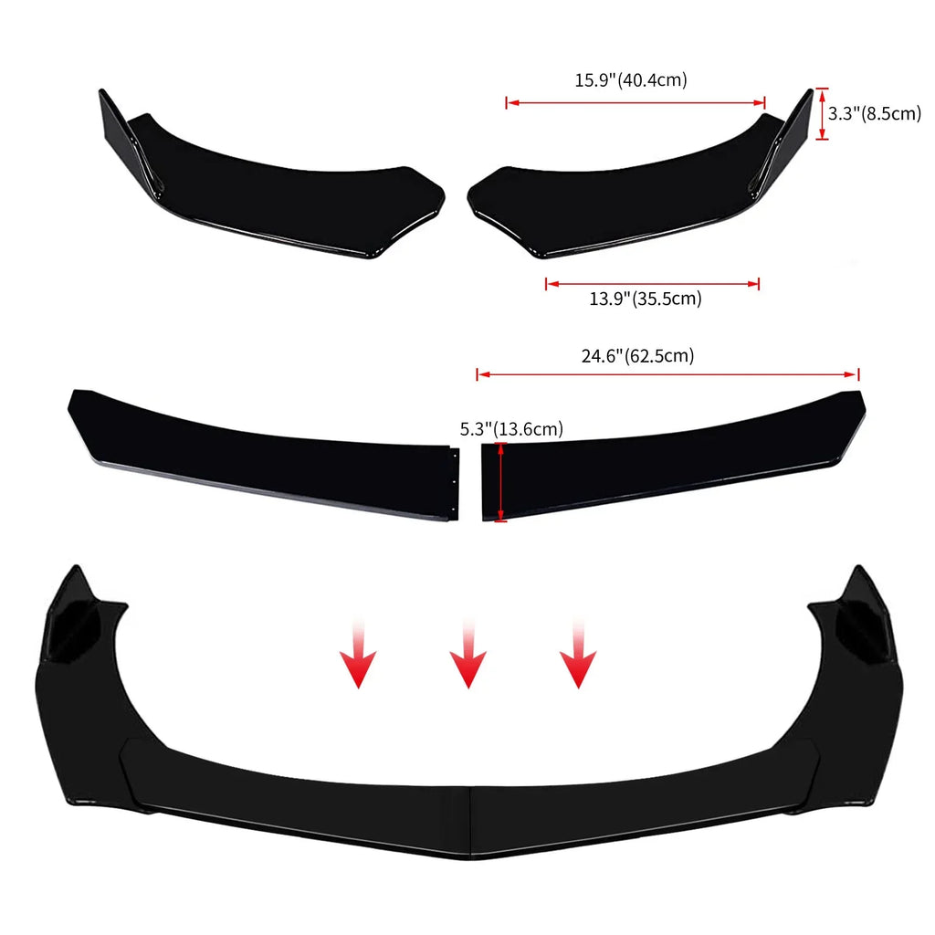 Universal ABS Front Bumper Lip Chin Spoiler Splitter With 8"-11" Adjustable Support Rod