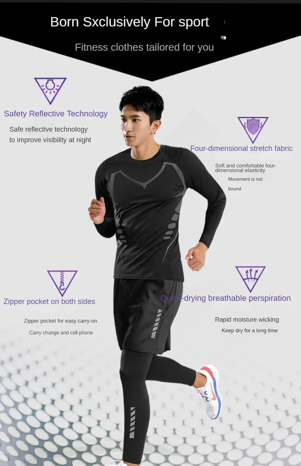 7Pcs Men's Ice Fiber Quick-Dry Running Fitness Full Set