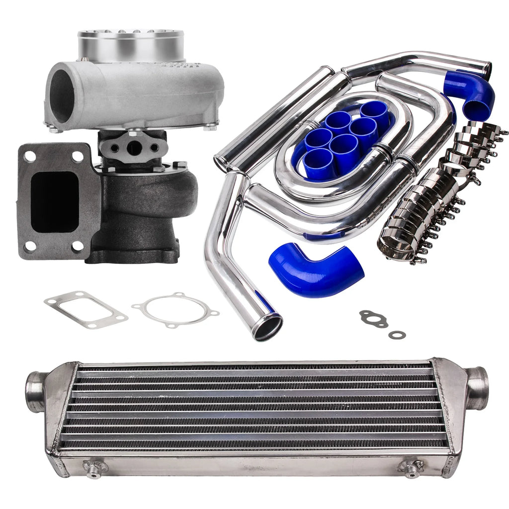 1 Set  Universal Billet GT3582 Turbocharger Kit + Intercooler + 2.5" Turbo Pipe Piping