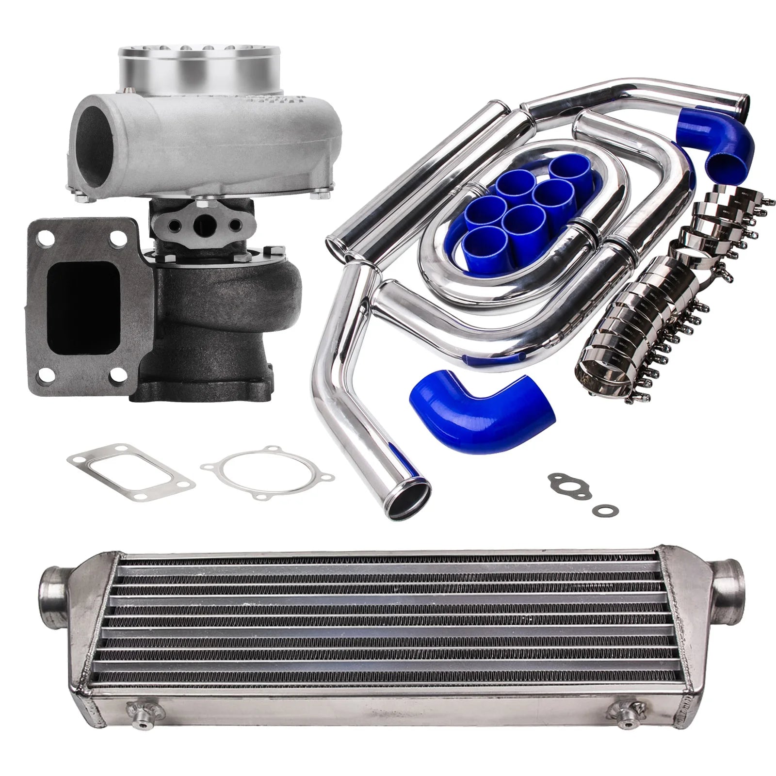 1 Set  Universal Billet GT3582 Turbocharger Kit + Intercooler + 2.5" Turbo Pipe Piping