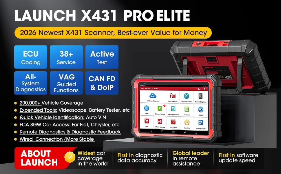 2026 LAUNCH X431 PRO Elite Bidirectional Scan Tool, 32+ Services, ECU Coding, All-in-One Full System Diagnostic Scanner