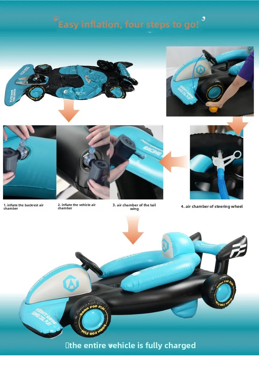 Inflatable Water Float Racing Car Model, Floating Lounge Seat, Inflatable Water Toy for Adults & Kids 214x105x81CM