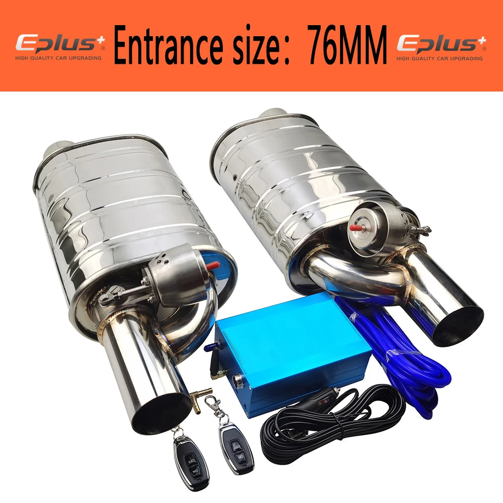 EPLUS 1 Pair Car Exhaust System Vacuum Valve Control Exhaust Pipe Kit Remote Control Variable Silencer Stainless Universal 63mm