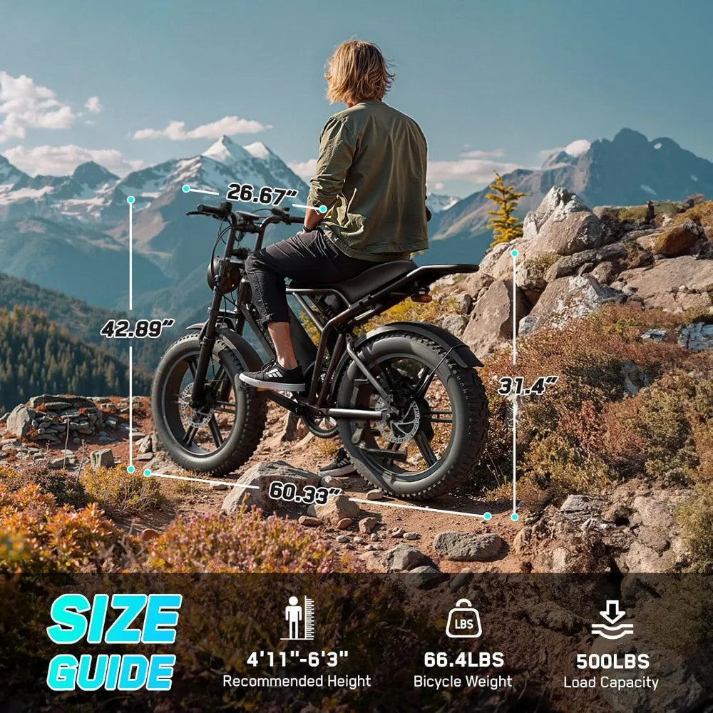 Full Suspension 1500W Peak Motor Fat Tire Electric Bike for Adults 60 Miles 48V 15Ah Removable Battery 7-Speed 20 Inch
