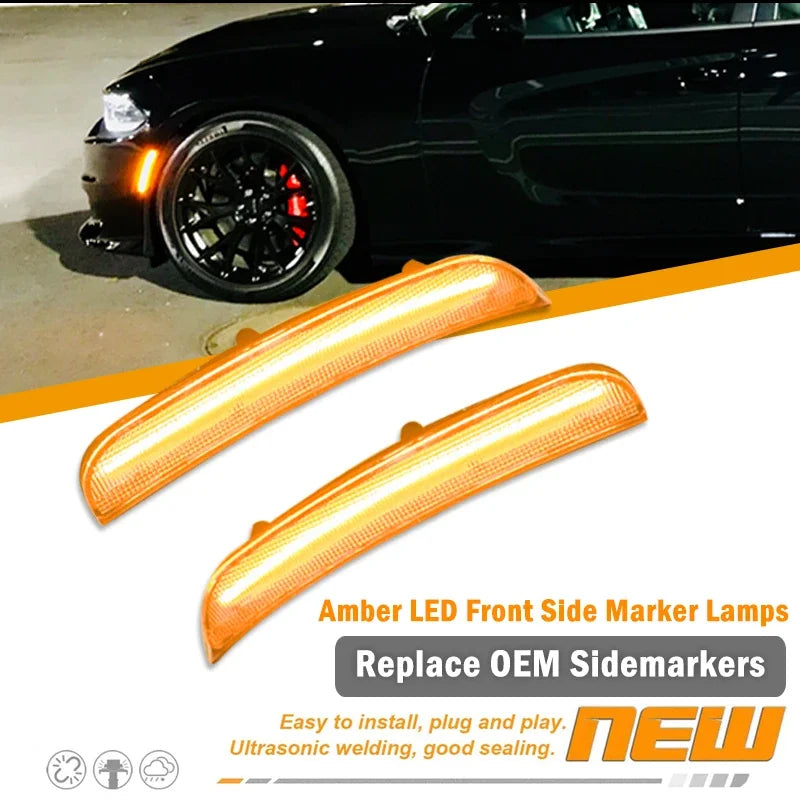 Front Rear Fender Side Marker Lights For Dodge Charger 2015 2016 2017 2018 2019 2020 2021 LED Turn Signal Lights Parking Lights