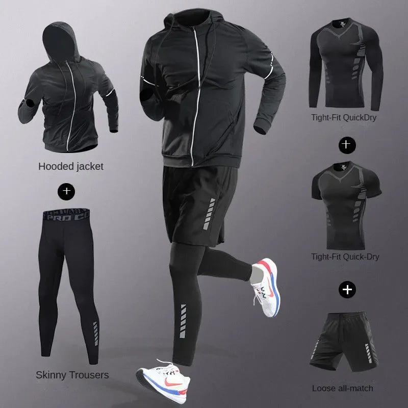 7Pcs Men's Ice Fiber Quick-Dry Running Fitness Full Set