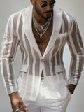 Handsome New Men's Tops 2025 See-through Striped Suit Coats Fashionable Male Hot Selling Long Sleeve Blazer Black White Red