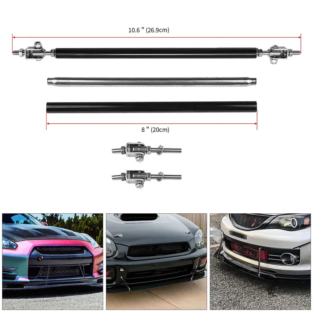 Universal ABS Front Bumper Lip Chin Spoiler Splitter With 8"-11" Adjustable Support Rod