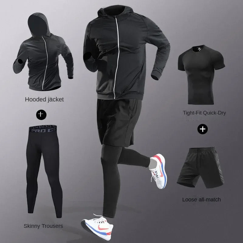 7Pcs Men's Ice Fiber Quick-Dry Running Fitness Full Set