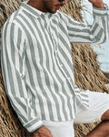 2024 New Men's Long sleeved Blue Stripe Printed Shirt