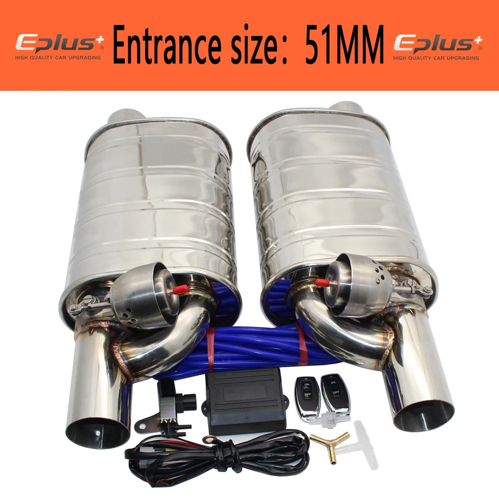 EPLUS 1 Pair Car Exhaust System Vacuum Valve Control Exhaust Pipe Kit Remote Control Variable Silencer Stainless Universal 63mm