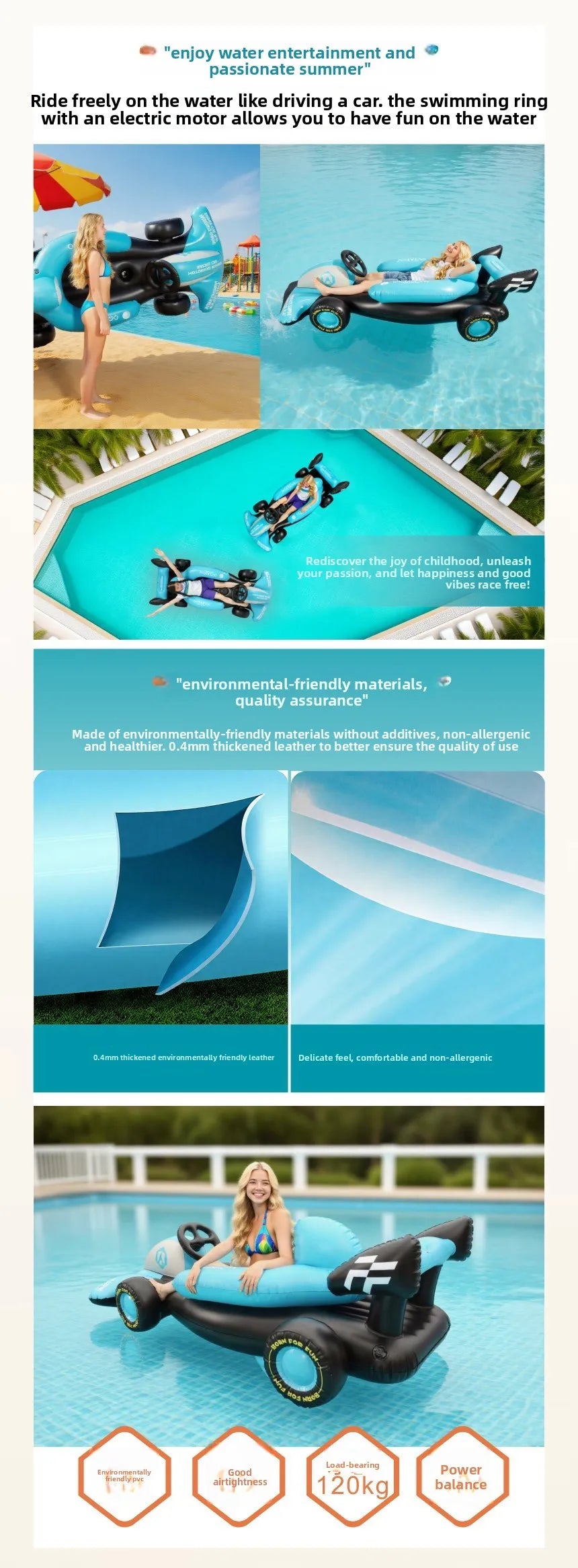 Inflatable Water Float Racing Car Model, Floating Lounge Seat, Inflatable Water Toy for Adults & Kids 214x105x81CM