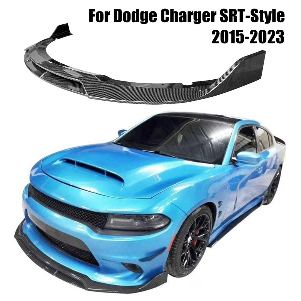 4PCS Front Bumper Lip Splitter Spoiler Body Kit For Dodge Charger 2015-2023 SRT-Style Carbon Fiber Look Glossy Black