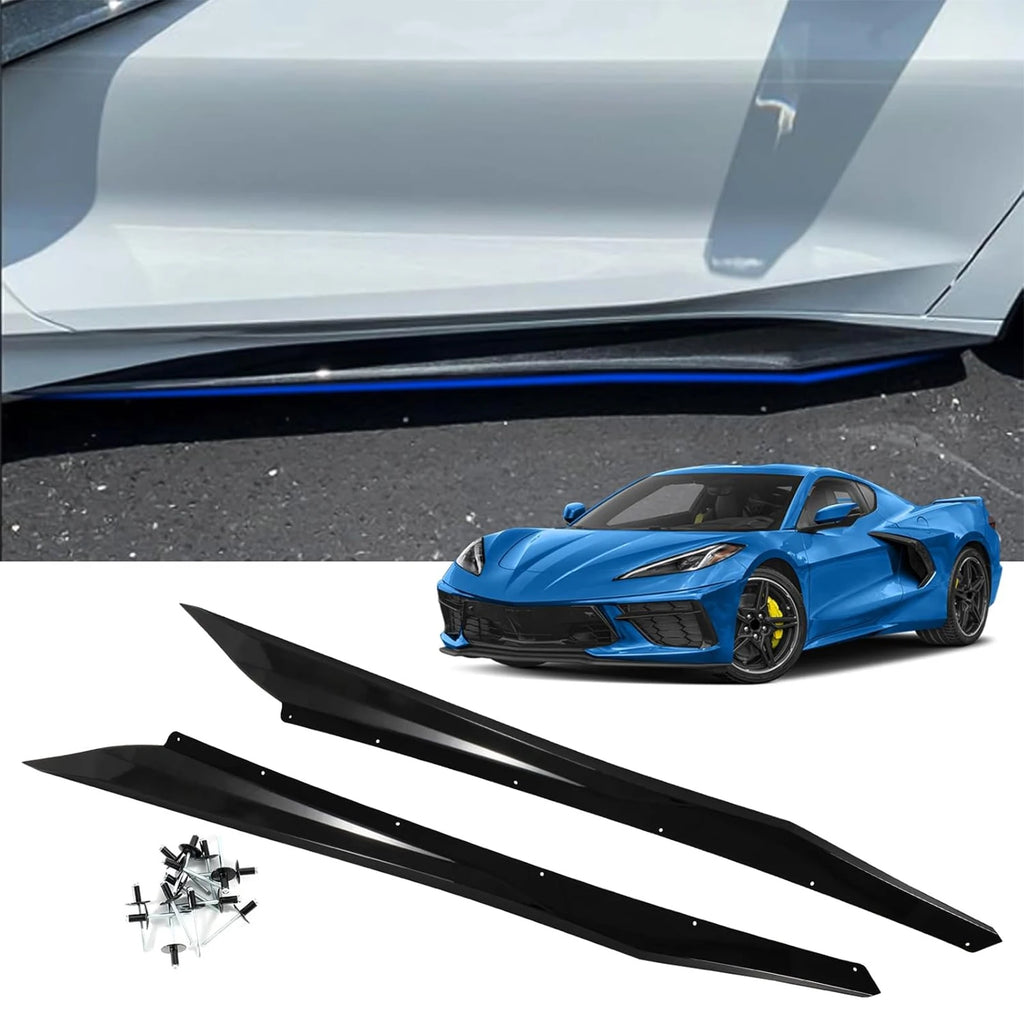 Side Skirts Extension Splitters Fender For Chevrolet Corvette C8 2 Door Z51 Stingray STG 3 2020-2024 Carbon Look Glossy Black