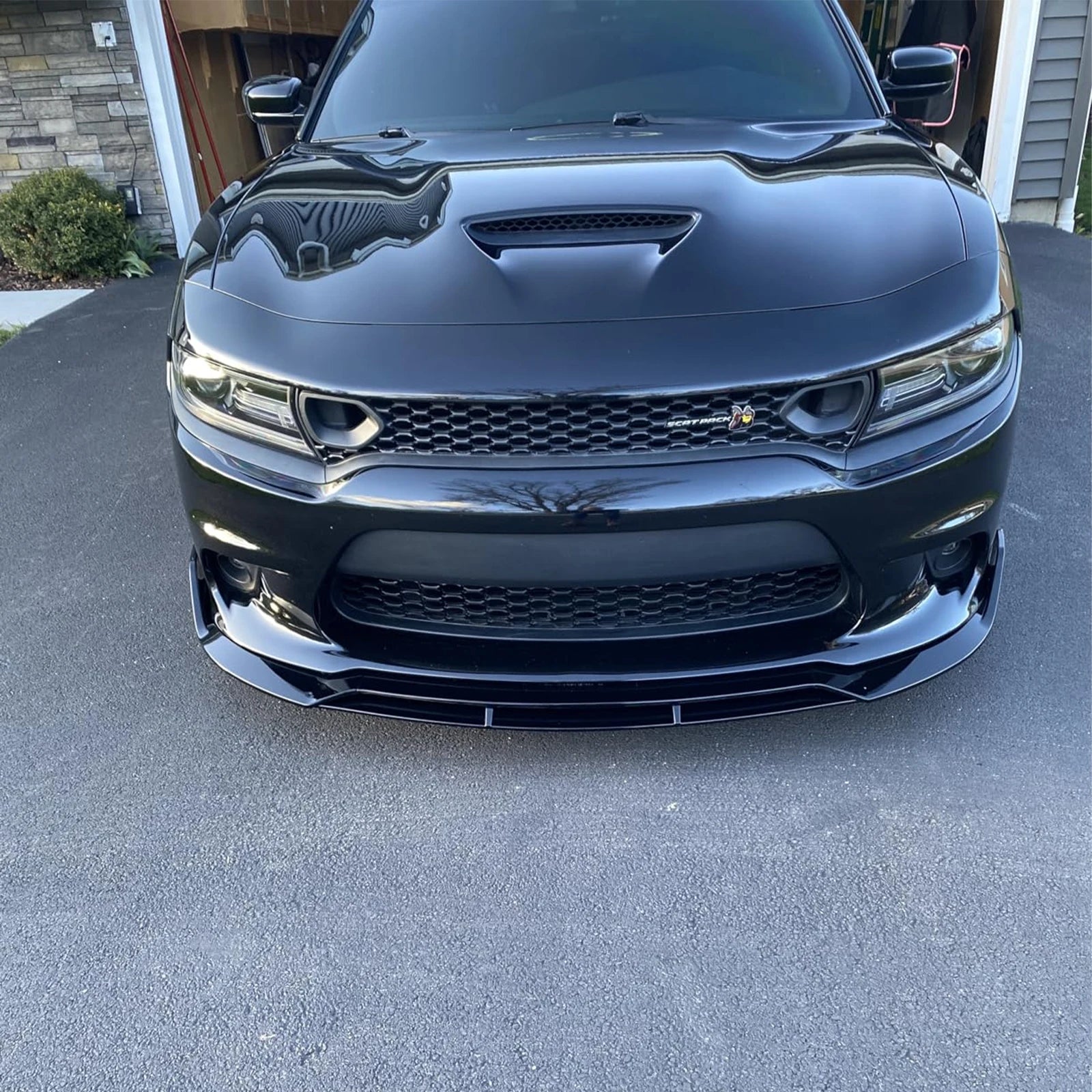 4PCS Front Bumper Lip Splitter Spoiler Body Kit For Dodge Charger 2015-2023 SRT-Style Carbon Fiber Look Glossy Black