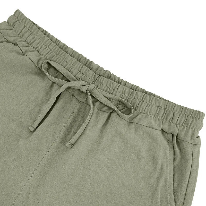 Men's Linen Sleeveless Hooded Shirt and Shorts Set
