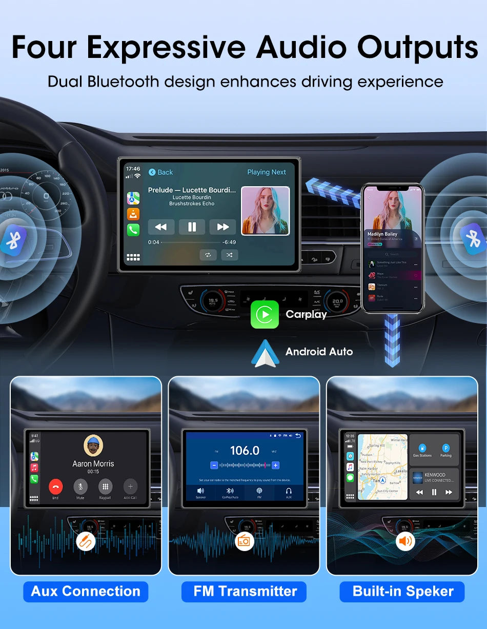 7/8/9'' Support Orientation & Portrait Car Mirror Radio Wireless Carplay Android Auto Multimedia Video Player Universal Screen
