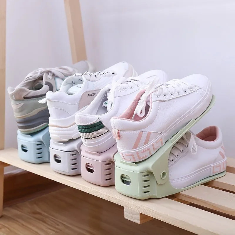 1/4/10 Pcs Shoe Organiser Plastic Adjustable Height Shoe Shelf Top and bottom compartment design Save space in your shoe cabinet