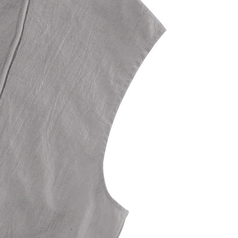 Men's Linen Sleeveless Hooded Shirt and Shorts Set