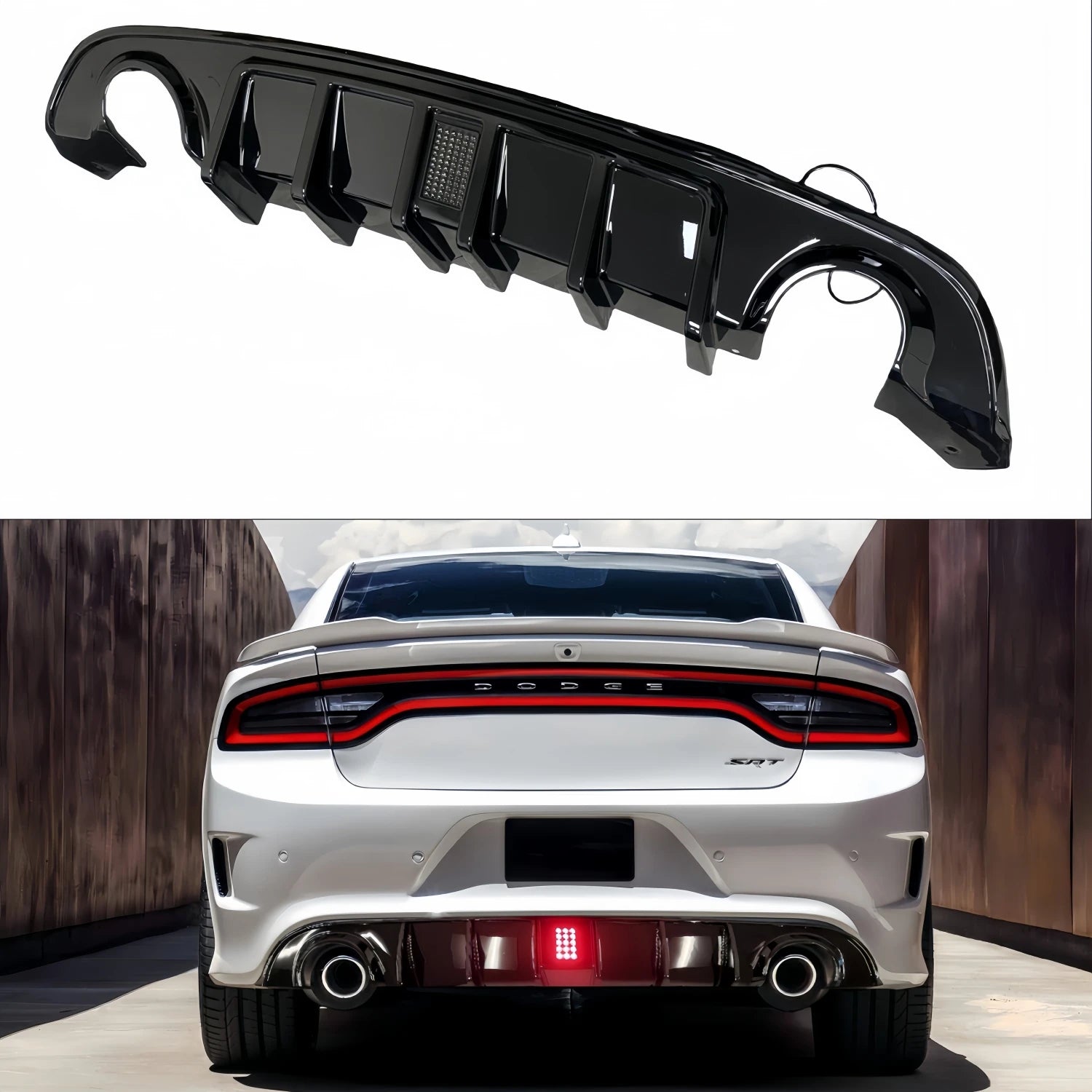 Gloss Black Car Rear Bumper Diffuser Splitter For Dodge Charger SRT Daytona GT R/T 2015-2023 With Brake LED Light Tuning BodyKit